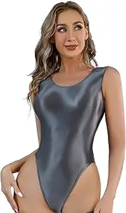 [Loodgao] Women's Glossy One Piece Swimsuit Skinny Sleeveless Backless Bikini Leotard Bodysuits