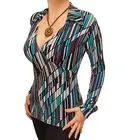 New Block Stripe V Neck Collared Stretchy Top