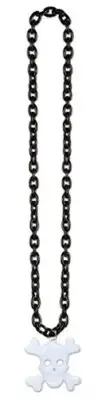 36" Chain Beads With Skull And Crossbones Medal Necklace Costume Accessory