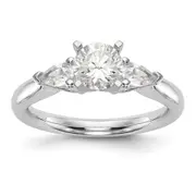 14K White Gold 3 Stone Simulated Diamond Peg Set Engagement Ring