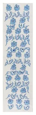 1.7x6.3 Ft Suzani Wall Hanging. Silk Embroidery Table Runner in Blue and Cream