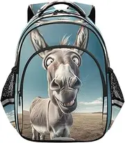 [RPLIFE] Funny Donkey Cross Eyed Backpack for Kids Ages 3-8, Boys Elementary School Backpack, 15 Inch