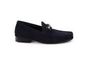 Saks Fifth Avenue DOMINIC Navy Perforated Suede Moc Toe Horsebit Loafers, 7m