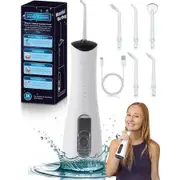 Water Dental Flosser with 300ml Reservoir, Portable Water Flosser for Teeth and Gum Cleaning, Rechargeable with 4 Pressure Modes, White