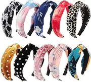 CENTSTAR 10 Pack Wide Headbands, 4 Style knot Turban Hairband Vintage Head wrap Hair Band Elastic Hair Accessories, Great Woman,Grils and teen girl