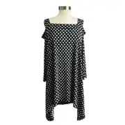 Chicos Unique Dot Cold Shoulder Shark Bite Hem Tunic Blouse Size 2 = L