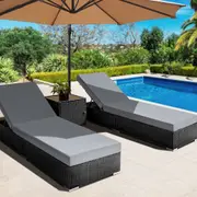 3PC Gardeon Sun Lounge Wicker Lounger Outdoor Furniture Day Bed Rattan Garden