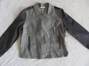 Eileen Fisher Asymmetrical Zip Moto Jacket-Org Linen-Stone/Brown-Medium-NWT $258