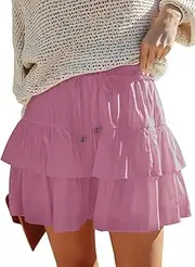 [Aoudery] Flowy Shorts for Women Boho Ruffled Tiered Skorts Casual High Waist Mini Skirts Tennis Golf Comfy Shorts 2025