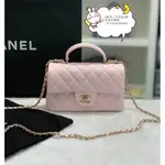 CHANEL 香奈兒 MINI COCO 20CM 手把 斜挎包 手提包 櫻花粉 羊皮 AS2431