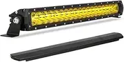 BANSIT 22inch Yellow Amber Fog LED Light Bar Combo Spot Flood Beam Single Row Off Road Driving Work Light SUV(22inch Single Row)