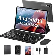 Tablet 10 Inch Android14 Tablet, 4GB RAM + 64GB ROM (1TB TF), Octa Core Tablet with Keyboard, 1280 x 800 FHD Screen, 6000 mAh Battery, GPS, WLAN, Bluetooth 5.0, Dual Camera (Black)