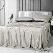 Luxton 100% Bamboo Bed Sheet Set King Size Beige Linen Organic Bamboo Sheet Fully Fitted with 40cm Deep Pocket Breathable Bamboo 4PCS Sheet Set (King Size, Beige Linen Color)