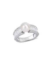 Rina Limor Silver 2.44 ct. tw. White Sapphire 8-8.5mm Pearl Ring
