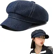 [AWOCAN] Women Newsboy Hats 8 Panel Vintage Denim Hat Visor for Men Baret Baker Boy Cap Cabbie Hat