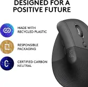 Logitech Lift Vertical Ergonomic Bluetooth Wireless Silent Multi-OS Black
