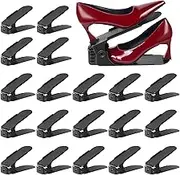 ZNCMRR Shoe Slots Organizer for Closet 20 Pack Adjustable Shoe Stacker Space Saver,Double Layer Shoe Rack Organizer Holder Black