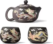 Hormsdar Hand-made Dragon and Phoenix Color-changing Purple Clay Teapot Zisha Tea Set Kettle Kung Fu Tea Pot Tea Lover‘s Gift (with 2* Teacups), Teapot+2Cups