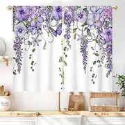 Vengaot Purple Floral Butterfly Lavender Kitchen Curtains Rod Pocket Spring Lilac Flower Summer Small Short Cafe Tier Curtain For Bathroom Girl Window Treatment Drapes Decor(27.5W X 39L Inch 2 Panels)