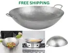 20" Round Silver Carbon Steel Hand Hammered Cantonese Wok Saute Asian Stir Fry