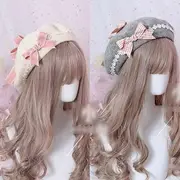 Bow Beret Dark Blue Check Bow & Beret Off-White - M