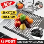 Stainless Steel Dish Drying Rack Over Sink Kitchen Foldable RollUp Mat
