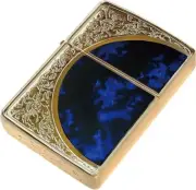 Zippo Marble Arabesque Blue Gold Etching Regular Case Oil Lighter Japan