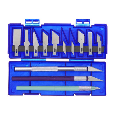 1set Art Craft Knife Kit 3pcs Hobby Knife & 10pcs Spare Blades with Plastic Box