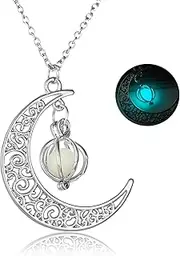 [Generic] Luminous Moon Necklace Stone Pendant Necklace Halloween Fluorescent Necklace Glow in The Dark Accessories for Women Teens Girls