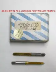 TWO Champion 321-1/4-28P HSS Spiral Point 2 Flute Plug Tap-TIN Coated