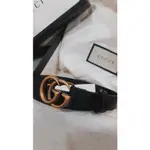 實拍全新正品！LEATHER BELT WITH DOUBLE G GUCCI女版雙G仿舊LOGO皮帶/細版/黑色