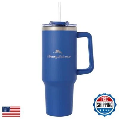 Tommy Bahama Vacuum Insulated Water Bottle with Straw - Double-Wall Stainless