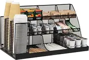 Mind Reader Cup and Condiment Station, Countertop Org, Coffee Bar, Kitchen, Metal Mesh, 23.75" L x 11.5" W x 12.5" H, Black