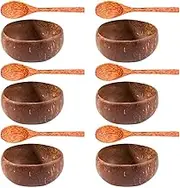 CeaHoify Coconut Bowl Set Handmade Coconut Shell Tableware Wood Spoon Dessert Fruit Salad Mixing Bowl Rice Ramen Bowl, 6 & 6 Spoons