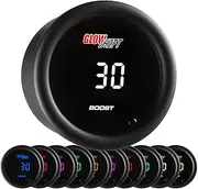 GlowShift 10 Color Digital 30 PSI Boost/Vacuum Gauge Kit - Includes Electronic Pressure Sensor - Multi-Color LED Display - Tinted Lens - for Car & Truck - 2-1/16" (52mm)