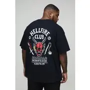 Mens Black Plus Stranger Things Hellfire License T-shirt