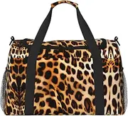 [JEJEA] Leopard Animal Print Print Overnight Bag Weekender Bag Training Handbag Yoga Bag Duffle Bag Personal Item Bag for Audlts, Black, One Size