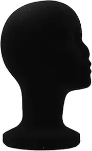 Female Mannequin Head, Flocked PE Mannequin Head, Black Stand with Button Hole, Black 10.63" Foam for Hat, Wig, Glasses & More, Female, Stand