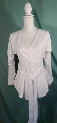 NWT Boohoo Women's White Faux Wrap Front Tie Shirt Long Sleeve 6