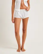 Greta Cluny Contrast Lace Trim Shorts in White