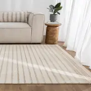 Brand Ventures Praia Stripes Ivory Beige Wool Rug