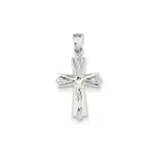 14k White Gold Real Diamond Crucifix Pendant