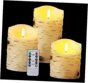 qinxiang Flameless Candles LED Candles Birch Bark Set of 3 (D 3.25" Ivory set 3