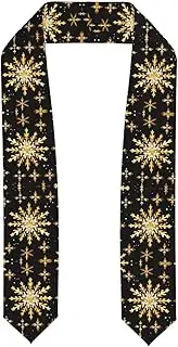 [SKKNT] Golden Christmas Snowflake Print Graduation Shawl Stole For Academic Commencements Honor Sash Congratulations Gift