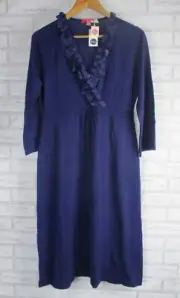 Boden womens a-line dress purple wool new sequins trim UK14, L knit v-neck