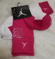 2 Pair Air Jordan Crew Girl's Socks, Pink/White. SZ 5Y-7Y