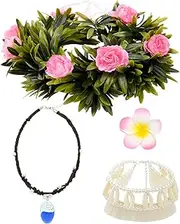 [KUIRAN] Princess Costume Set Handmade Woven Ocean Pendant Boho Shell Anklet Halloween Party Costumes Dress Up Accessories for Women