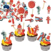 80Pcs Edible Fireman Cupcake Toppers Fireman Cupcake Picks Fire Department Engin