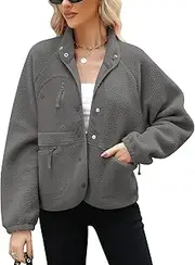 [Sodtau] Fleece Jacket Women，Sherpa Fleece Sweatshirt Long Sleeve Jackets Coats，Lightweight Casual Fashion Button Zipper