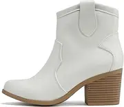 [Soda] “TELLER” ~ Women Western Stitched Pointed Toe Low Block Heel Ankle Boot